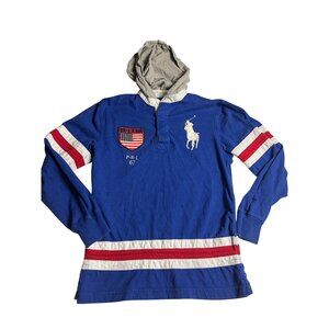 Boys Polo By Ralph Lauren USA PRL 67  Blue M 10-12 Long Sleeve hooded large polo